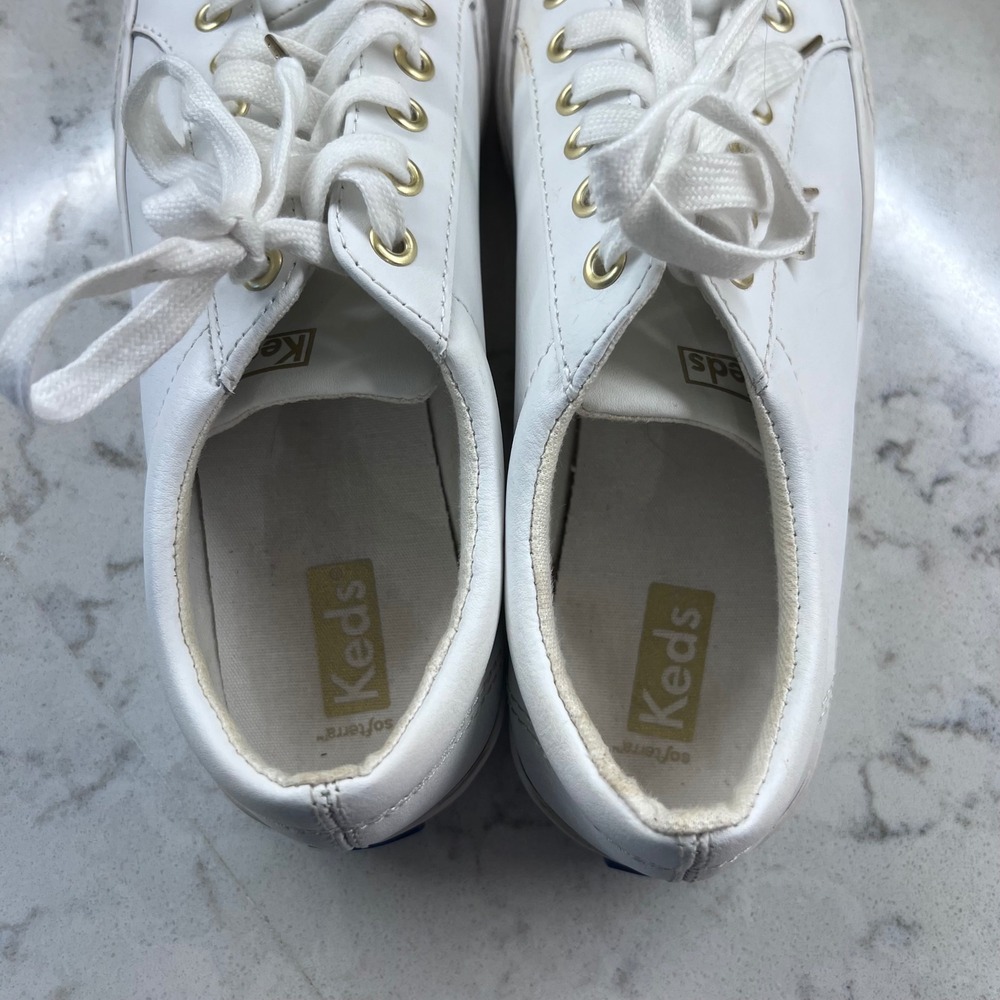 Keds Jump Kick White Leather Low Top Sneakers Gold Eyelets Womens 9.5 WH63681 - Picture 7 of 9